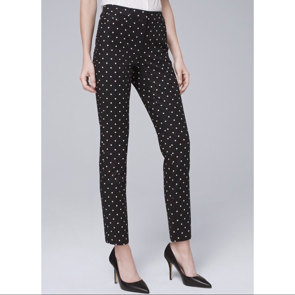 Toothpick pants in black and white polka dots